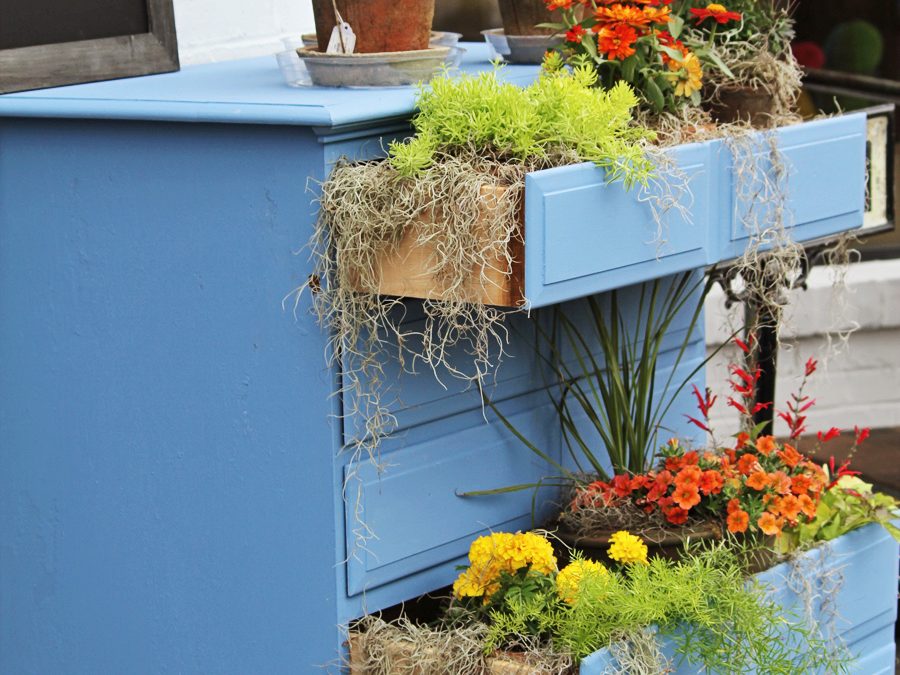 Greek Blue Dresser Turned Planter